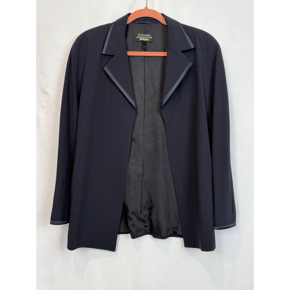 Escada Exclusive Neiman Marcus Blazer Size 42 Black Wool Silk Lined Career